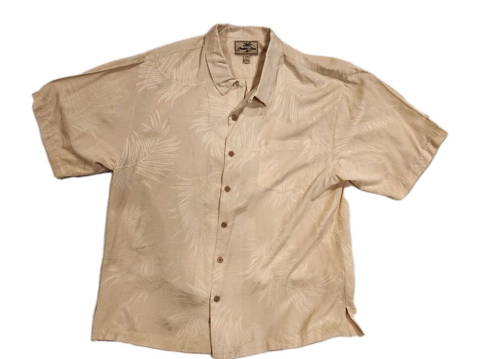 Jamaica Jaxx Yellow Hawaiian Shirt Silk Floral Short Sleeve Button Down Mens XL